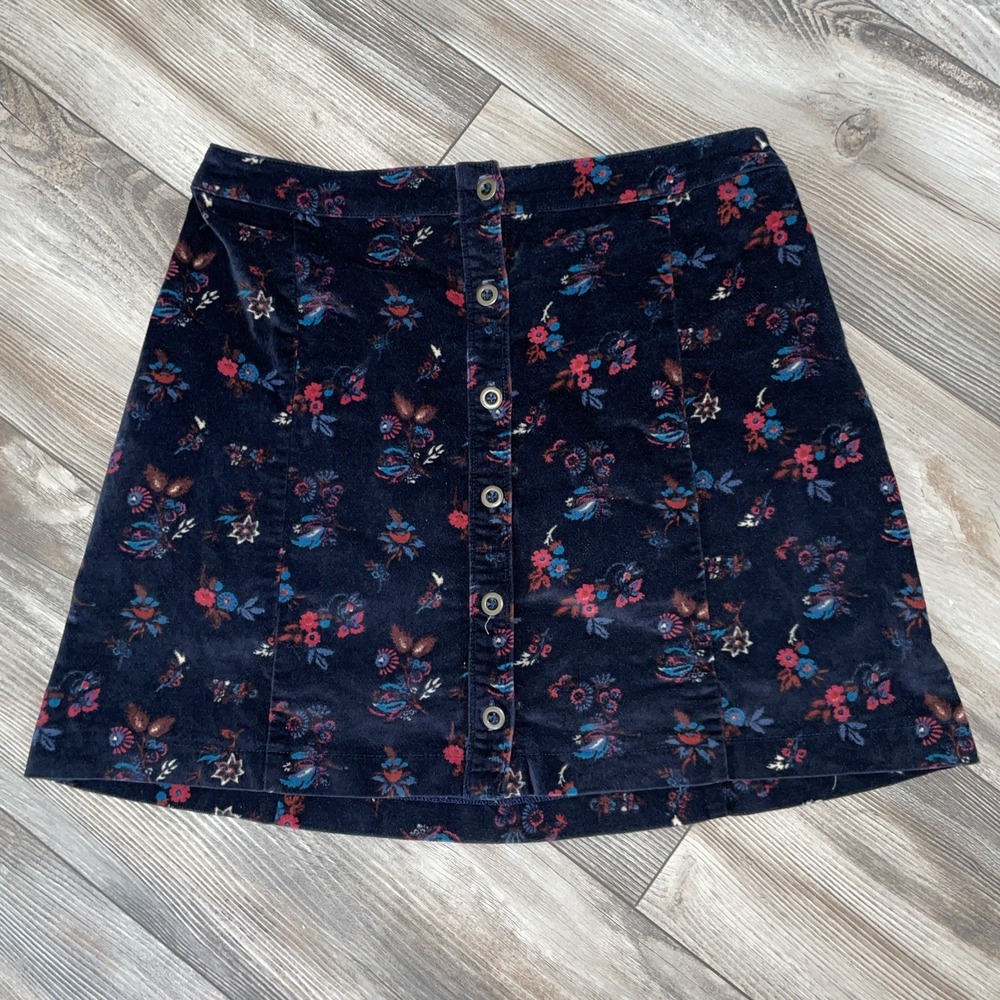Hollister Velvet Skirt Button Front Pull-On Stretch Floral Print 5